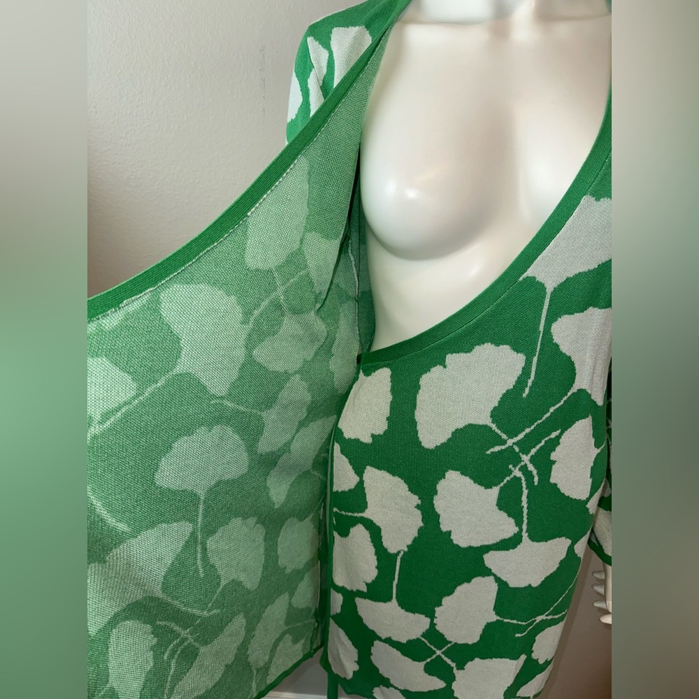 Diane Von Furstenberg DVF x Target Green White Gingko Sweater Wrap Tunic Dress S - Picture 6 of 10